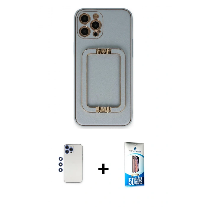 MARSİLYAN™- iPhone 12 Pro Max Kılıf Kozmos Minimal Prime - Siyah 5D Eko Cam Ekran Koruyucu + Shine Kamera Lens - LT