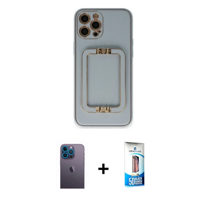MARSİLYAN™- iPhone 12 Pro Max Kılıf Kozmos Minimal Prime - Siyah 5D Eko Cam Ekran Koruyucu + Neon Fosforlu Kamera Lens - MI