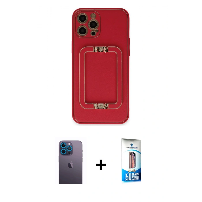 MARSİLYAN™- iPhone 12 Pro Max Kılıf Kozmos Minimal Prime - Siyah 5D Eko Cam Ekran Koruyucu + Neon Fosforlu Kamera Lens - MI
