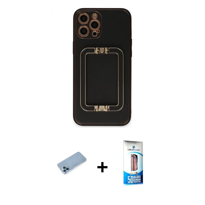 MARSİLYAN™- iPhone 12 Pro Max Kılıf Kozmos Minimal Prime - Siyah 5D Eko Cam Ekran Koruyucu + Shine Kamera Lens Koruma Cam - MI