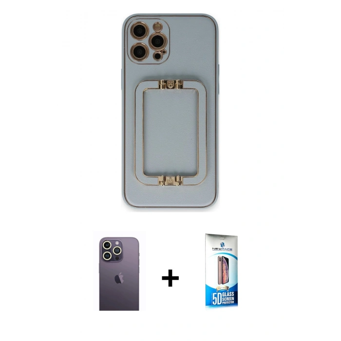 MARSİLYAN™- iPhone 12 Pro Max Kılıf Kozmos Minimal Prime - Siyah 5D Eko Cam Ekran Koruyucu + Neon Fosforlu Kamera Lens - BZ