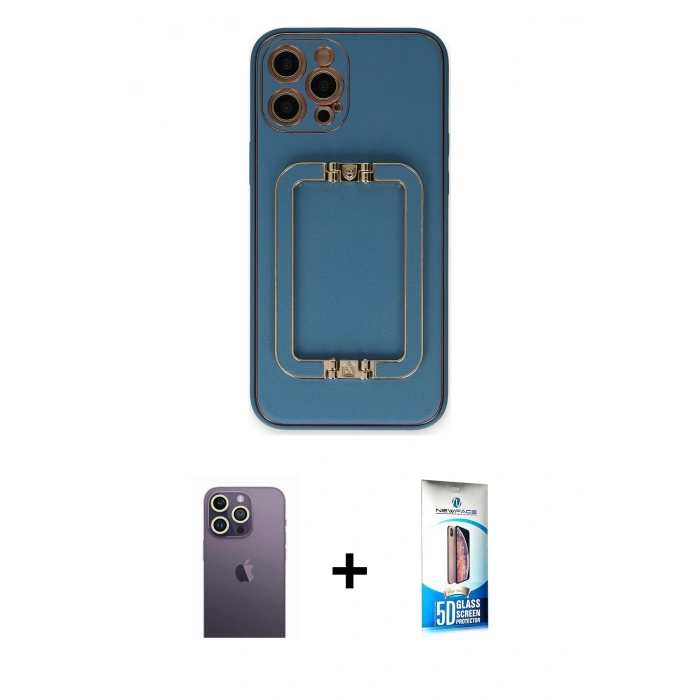 MARSİLYAN™- iPhone 12 Pro Max Kılıf Kozmos Minimal Prime - Siyah 5D Eko Cam Ekran Koruyucu + Neon Fosforlu Kamera Lens - BZ