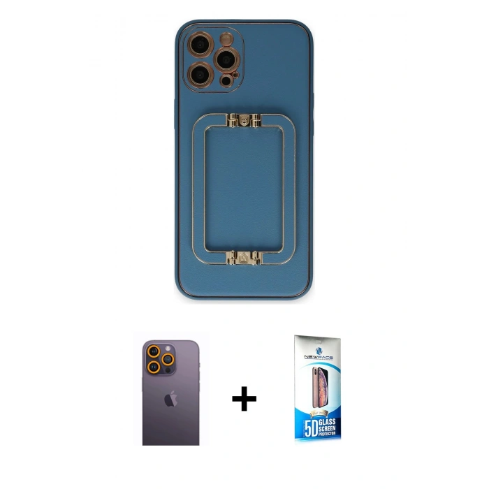MARSİLYAN™- iPhone 12 Pro Max Kılıf Kozmos Minimal Prime - Siyah 5D Eko Cam Ekran Koruyucu + Neon Fosforlu Kamera Lens - SI