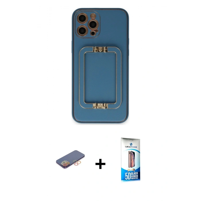 MARSİLYAN™- iPhone 12 Pro Max Kılıf Kozmos Minimal Prime - Siyah 5D Eko Cam Ekran Koruyucu + Renkli Kamera Lens Koruma Cam - TU