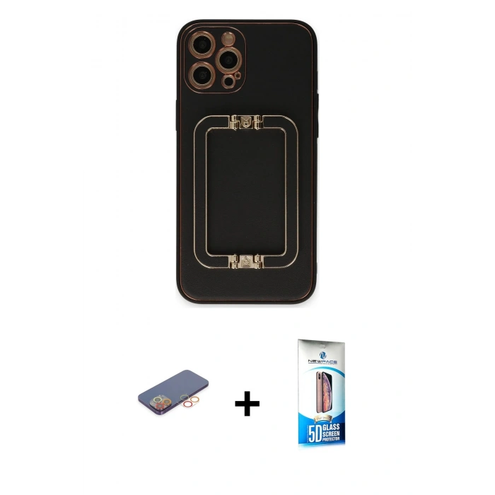 MARSİLYAN™- iPhone 12 Pro Max Kılıf Kozmos Minimal Prime - Siyah 5D Eko Cam Ekran Koruyucu + Renkli Kamera Lens Koruma Cam - TU