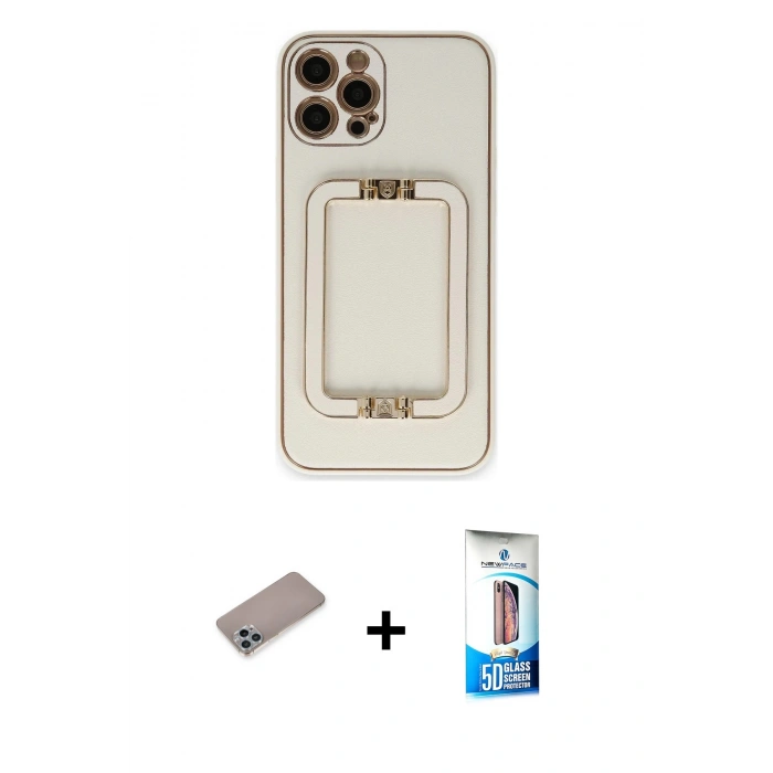 MARSİLYAN™- iPhone 12 Pro Max Kılıf Kozmos Minimal Prime - Siyah 5D Eko Cam Ekran Koruyucu + Sierra Blue Shine Kamera Lens Koruma Cam