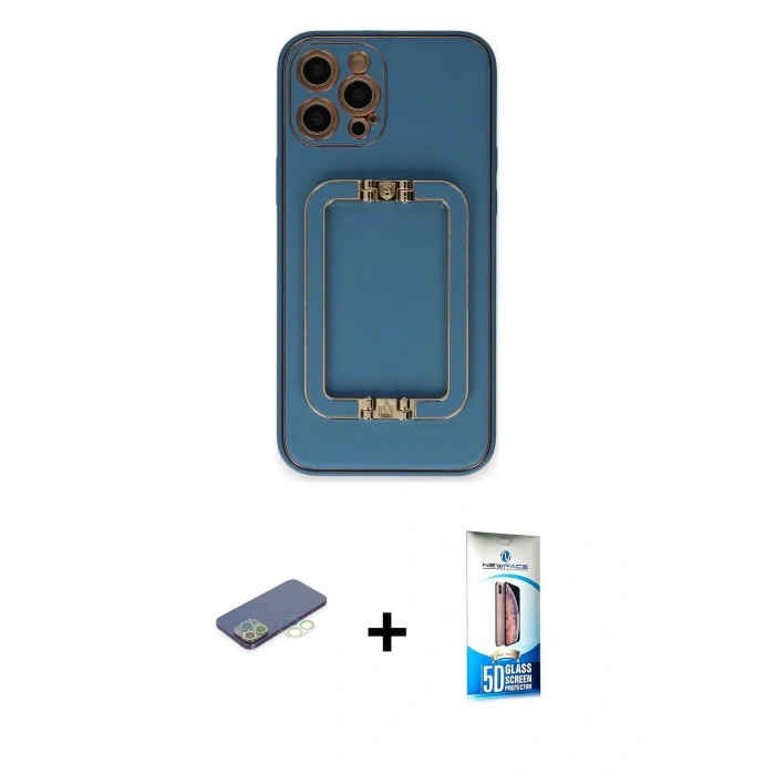 MARSİLYAN™- iPhone 12 Pro Max Kılıf Kozmos Minimal Prime - Siyah 5D Eko Cam Ekran Koruyucu + Yeşil Renkli Kamera Lens Koruma Cam