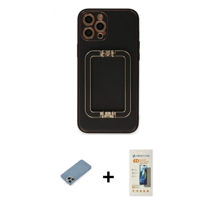 MARSİLYAN™- iPhone 12 Pro Max Kılıf Kozmos Minimal Prime - Siyah 6D Mat Seramik Hayalet Nano Ekran Koruyucu + Shine Kamera Lens Koruma Cam - GI