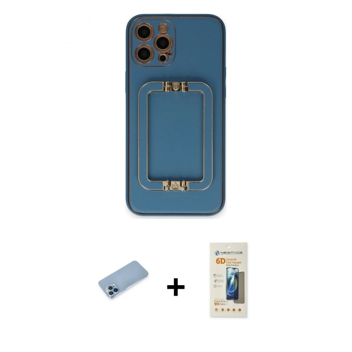 MARSİLYAN™- iPhone 12 Pro Max Kılıf Kozmos Minimal Prime - Siyah 6D Mat Seramik Hayalet Nano Ekran Koruyucu + Mavi Shine Kamera Lens Koruma Cam