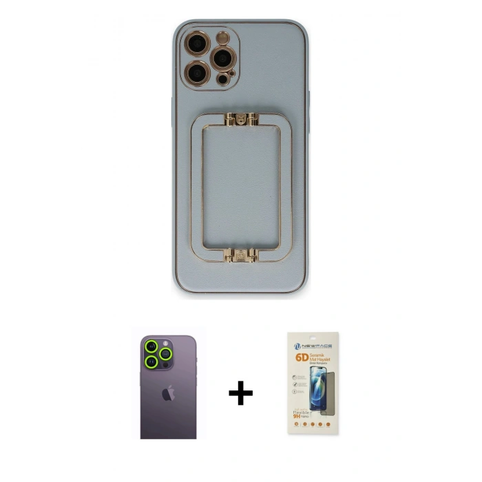 MARSİLYAN™- iPhone 12 Pro Max Kılıf Kozmos Minimal Prime - Siyah 6D Mat Seramik Hayalet Nano Ekran Koruyucu + Neon Fosforlu Kamera Lens - YL