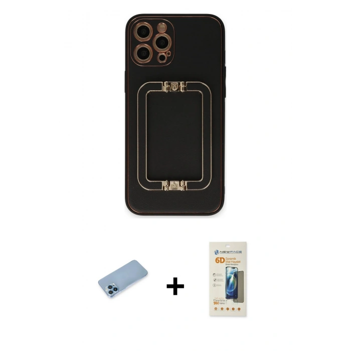 MARSİLYAN™- iPhone 12 Pro Max Kılıf Kozmos Minimal Prime - Siyah 6D Mat Seramik Hayalet Nano Ekran Koruyucu + Mavi Shine Kamera Lens Koruma Cam