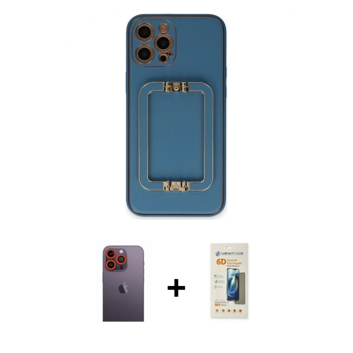 MARSİLYAN™- iPhone 12 Pro Max Kılıf Kozmos Minimal Prime - Siyah 6D Mat Seramik Hayalet Nano Ekran Koruyucu + Turuncu Neon Fosforlu Kamera Lens