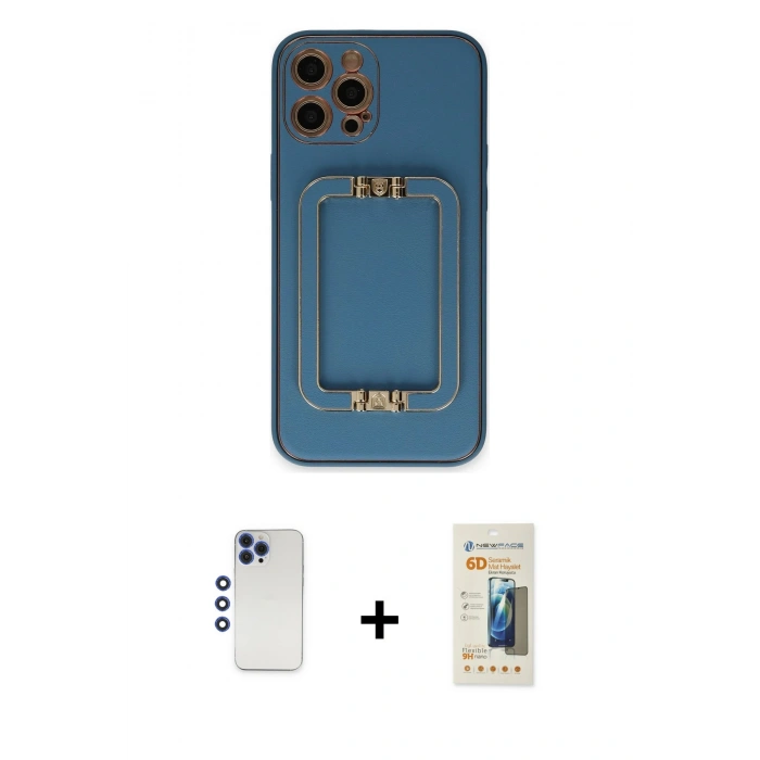 MARSİLYAN™- iPhone 12 Pro Max Kılıf Kozmos Minimal Prime - Siyah 6D Mat Seramik Hayalet Nano Ekran Koruyucu + Shine Kamera Lens - LT