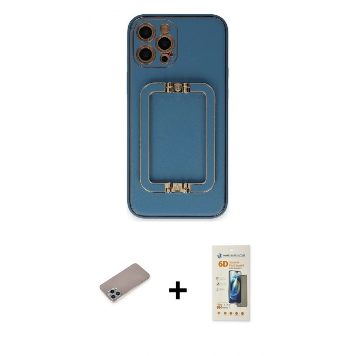 MARSİLYAN™- iPhone 12 Pro Max Kılıf Kozmos Minimal Prime - Siyah 6D Mat Seramik Hayalet Nano Ekran Koruyucu + Shine Kamera Lens Koruma Cam - SABE