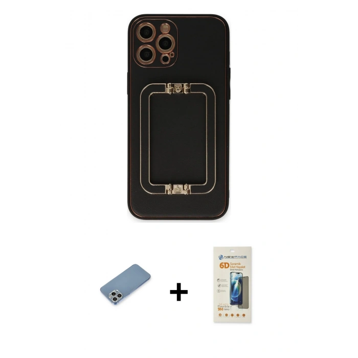 MARSİLYAN™- iPhone 12 Pro Max Kılıf Kozmos Minimal Prime - Siyah 6D Mat Seramik Hayalet Nano Ekran Koruyucu + Shine Kamera Lens Koruma Cam - GS