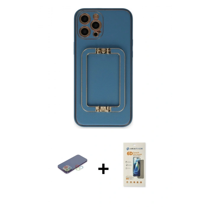 MARSİLYAN™- iPhone 12 Pro Max Kılıf Kozmos Minimal Prime - Siyah 6D Mat Seramik Hayalet Nano Ekran Koruyucu + Renkli Kamera Lens Koruma Cam - MI