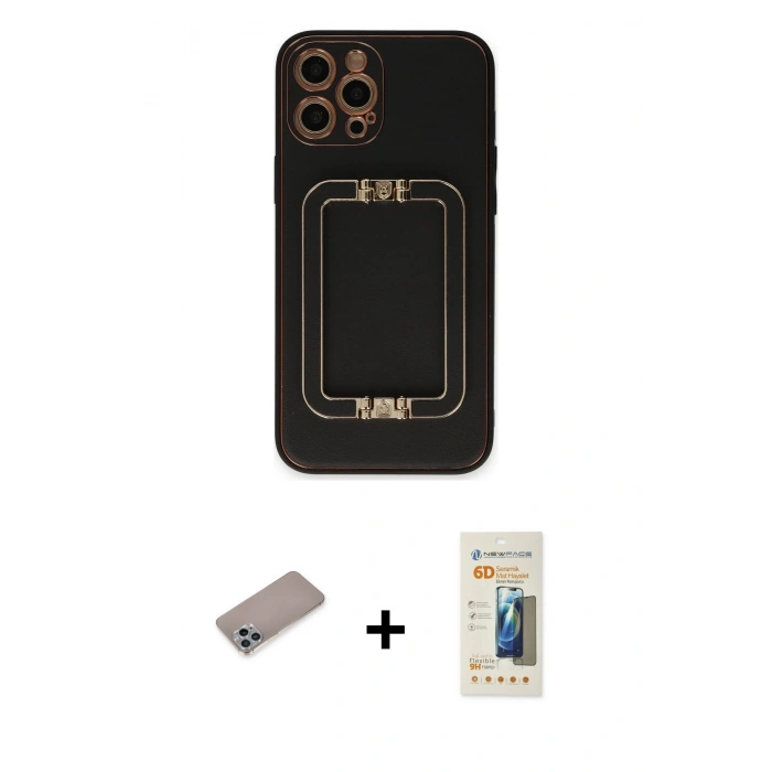 MARSİLYAN™- iPhone 12 Pro Max Kılıf Kozmos Minimal Prime - Siyah 6D Mat Seramik Hayalet Nano Ekran Koruyucu + Shine Kamera Lens Koruma Cam - SABE