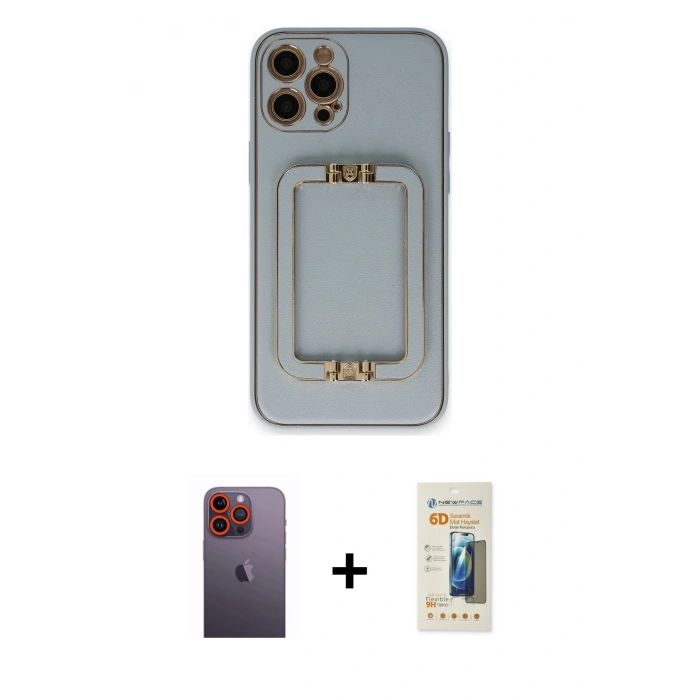 MARSİLYAN™- iPhone 12 Pro Max Kılıf Kozmos Minimal Prime - Siyah 6D Mat Seramik Hayalet Nano Ekran Koruyucu + Turuncu Neon Fosforlu Kamera Lens