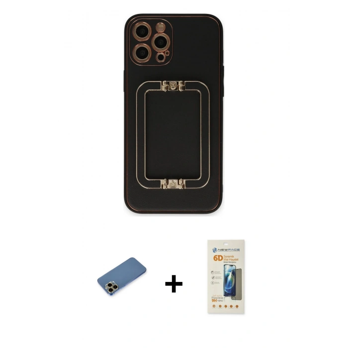 MARSİLYAN™- iPhone 12 Pro Max Kılıf Kozmos Minimal Prime - Siyah 6D Mat Seramik Hayalet Nano Ekran Koruyucu + Shine Kamera Lens Koruma Cam - GD