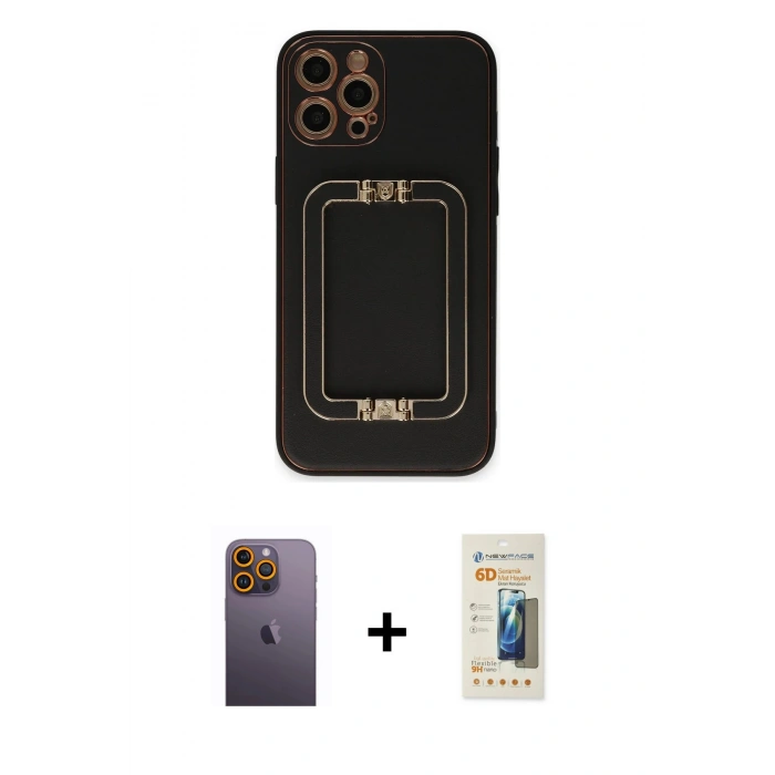 MARSİLYAN™- iPhone 12 Pro Max Kılıf Kozmos Minimal Prime - Siyah 6D Mat Seramik Hayalet Nano Ekran Koruyucu + Neon Fosforlu Kamera Lens - SI