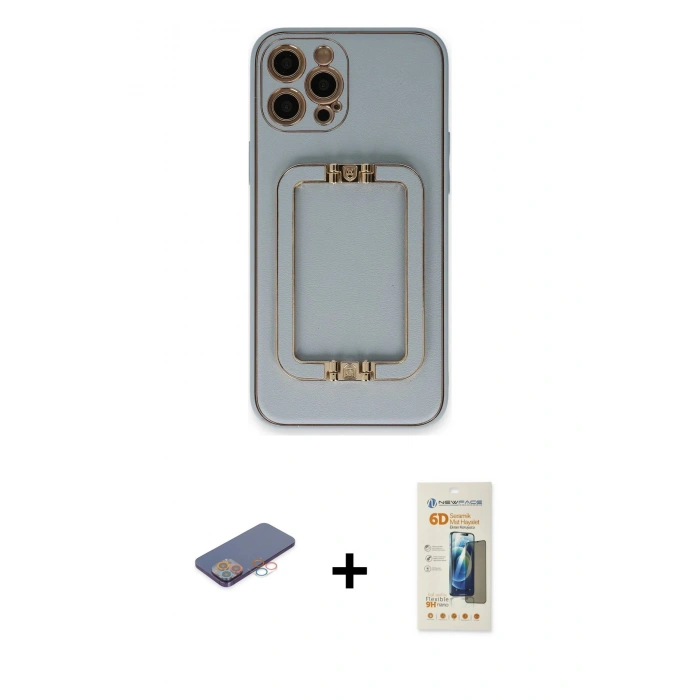 MARSİLYAN™- iPhone 12 Pro Max Kılıf Kozmos Minimal Prime - Siyah 6D Mat Seramik Hayalet Nano Ekran Koruyucu + Renkli Kamera Lens Koruma Cam - PE