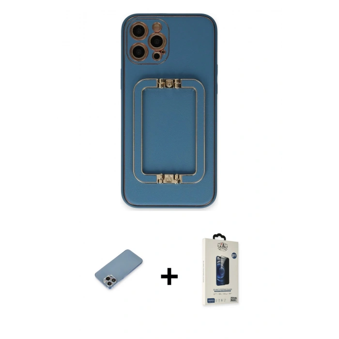 MARSİLYAN™- iPhone 12 Pro Max Kılıf Kozmos Minimal Prime - Siyah Bilvis Hayalet Cam Ekran Koruyucu + Shine Kamera Lens Koruma Cam - GI