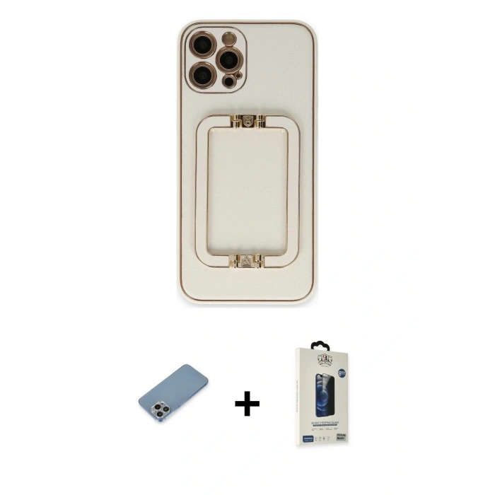 MARSİLYAN™- iPhone 12 Pro Max Kılıf Kozmos Minimal Prime - Siyah Bilvis Hayalet Cam Ekran Koruyucu + Shine Kamera Lens Koruma Cam - GI