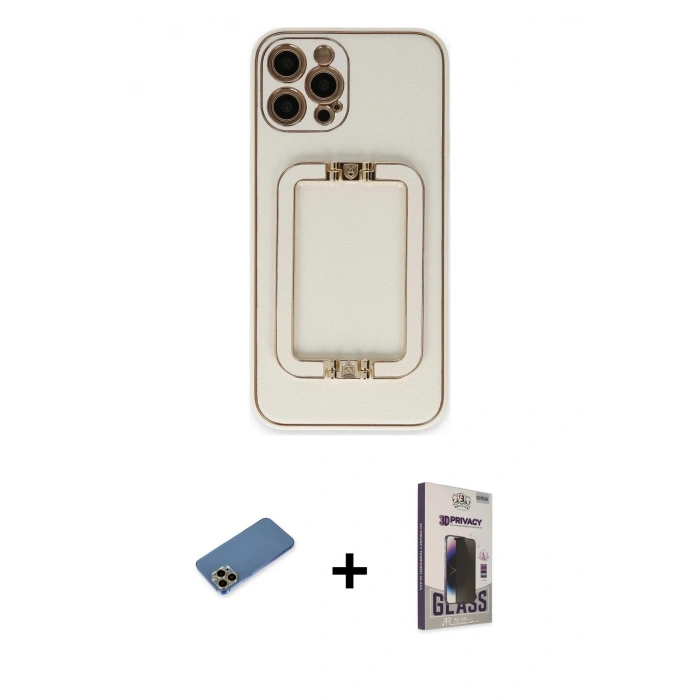 MARSİLYAN™- iPhone 12 Pro Max Kılıf Kozmos Minimal Prime - Siyah Bilvis Hayalet Cam Ekran Koruyucu + Gold Shine Kamera Lens Koruma Cam