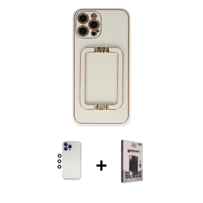 MARSİLYAN™- iPhone 12 Pro Max Kılıf Kozmos Minimal Prime - Siyah Bilvis Hayalet Cam Ekran Koruyucu + Shine Kamera Lens - LT