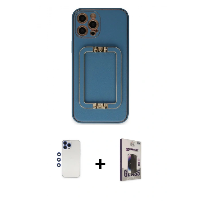 MARSİLYAN™- iPhone 12 Pro Max Kılıf Kozmos Minimal Prime - Siyah Bilvis Hayalet Cam Ekran Koruyucu + Shine Kamera Lens - LT