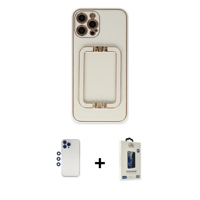 MARSİLYAN™- iPhone 12 Pro Max Kılıf Kozmos Minimal Prime - Siyah Bilvis Hayalet Cam Ekran Koruyucu + Lacivert Shine Kamera Lens