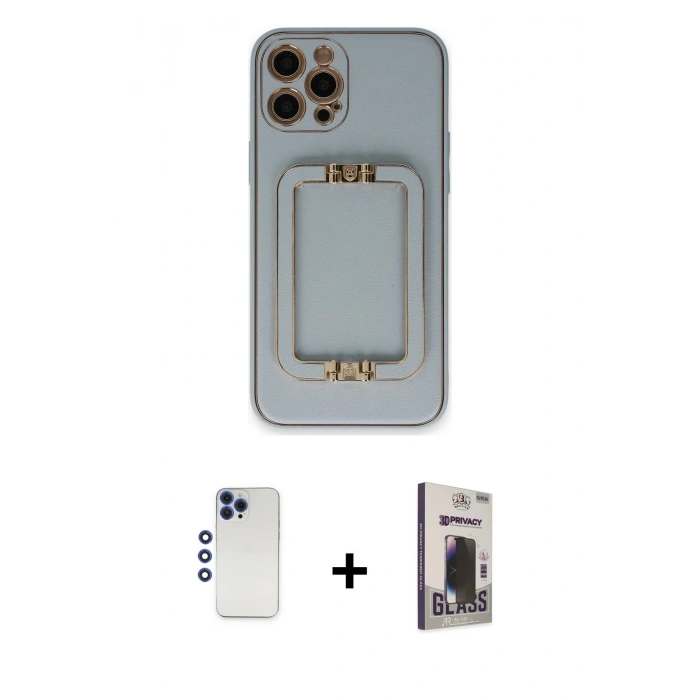 MARSİLYAN™- iPhone 12 Pro Max Kılıf Kozmos Minimal Prime - Siyah Bilvis Hayalet Cam Ekran Koruyucu + Shine Kamera Lens - LT