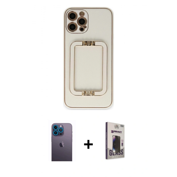 MARSİLYAN™- iPhone 12 Pro Max Kılıf Kozmos Minimal Prime - Siyah Bilvis Hayalet Cam Ekran Koruyucu + Neon Fosforlu Kamera Lens - MI