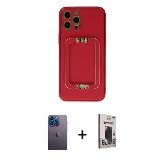MARSİLYAN™- iPhone 12 Pro Max Kılıf Kozmos Minimal Prime - Siyah Bilvis Hayalet Cam Ekran Koruyucu + Neon Fosforlu Kamera Lens - MI