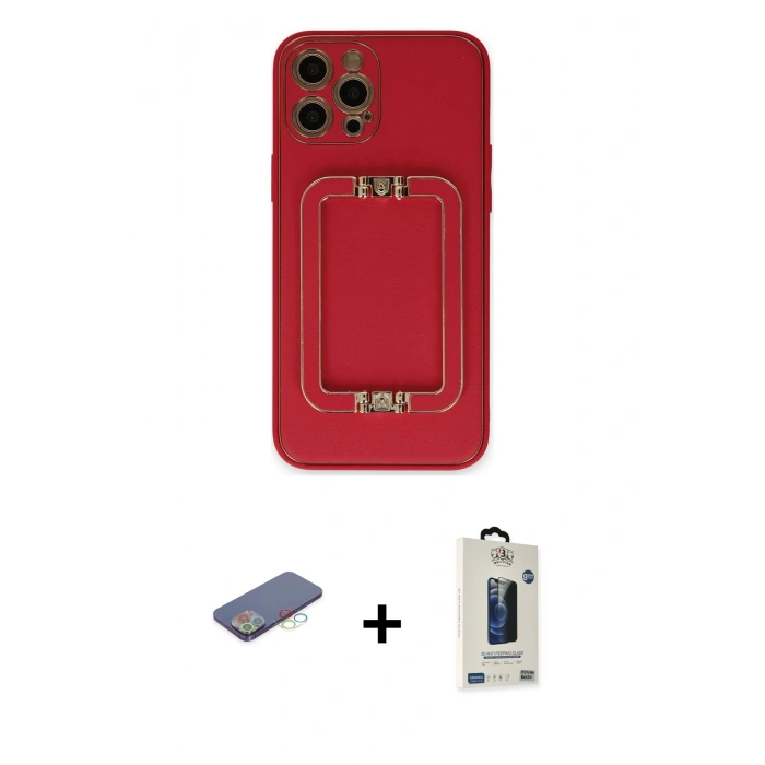 MARSİLYAN™- iPhone 12 Pro Max Kılıf Kozmos Minimal Prime - Siyah Bilvis Hayalet Cam Ekran Koruyucu + Mavi Renkli Kamera Lens Koruma Cam