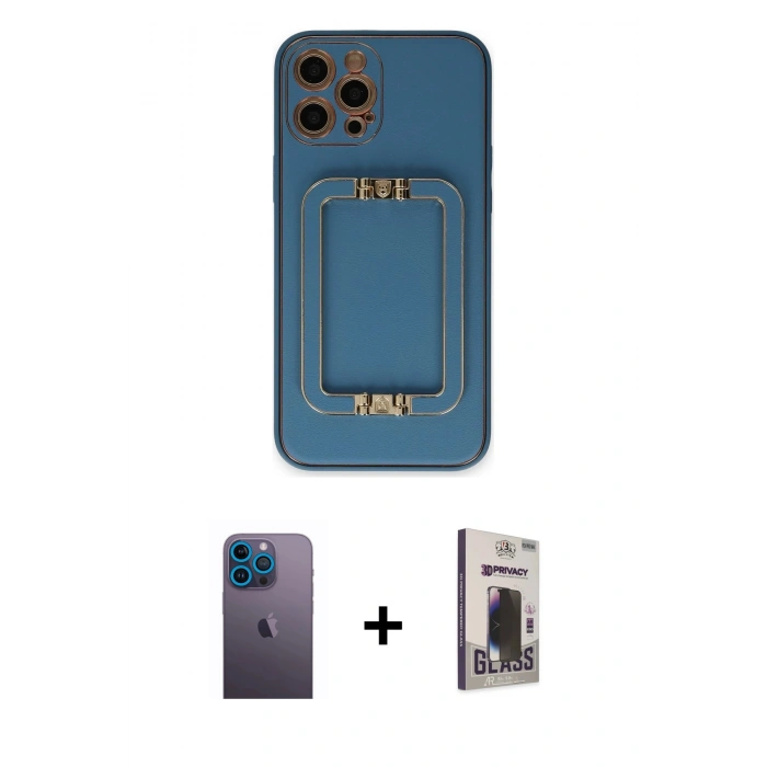 MARSİLYAN™- iPhone 12 Pro Max Kılıf Kozmos Minimal Prime - Siyah Bilvis Hayalet Cam Ekran Koruyucu + Neon Fosforlu Kamera Lens - MI