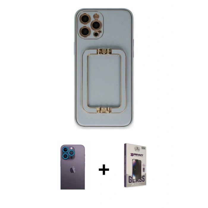 MARSİLYAN™- iPhone 12 Pro Max Kılıf Kozmos Minimal Prime - Siyah Bilvis Hayalet Cam Ekran Koruyucu + Neon Fosforlu Kamera Lens - MI
