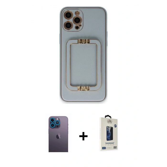 MARSİLYAN™- iPhone 12 Pro Max Kılıf Kozmos Minimal Prime - Siyah Bilvis Hayalet Cam Ekran Koruyucu + Neon Fosforlu Kamera Lens - MI