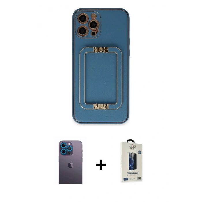 MARSİLYAN™- iPhone 12 Pro Max Kılıf Kozmos Minimal Prime - Siyah Bilvis Hayalet Cam Ekran Koruyucu + Neon Fosforlu Kamera Lens - MI
