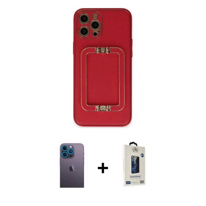 MARSİLYAN™- iPhone 12 Pro Max Kılıf Kozmos Minimal Prime - Siyah Bilvis Hayalet Cam Ekran Koruyucu + Neon Fosforlu Kamera Lens - MI