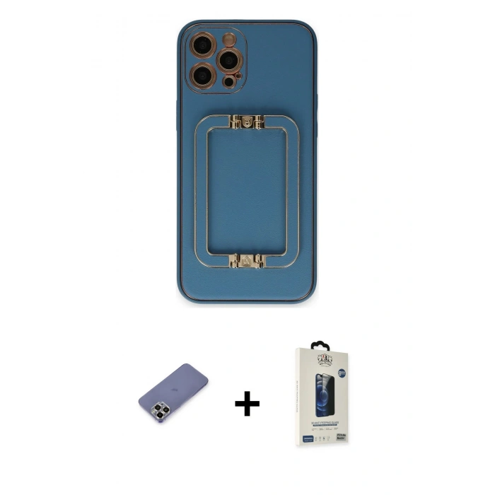 MARSİLYAN™- iPhone 12 Pro Max Kılıf Kozmos Minimal Prime - Siyah Bilvis Hayalet Cam Ekran Koruyucu + Metal Kamera Lens Koruma Cam - GD