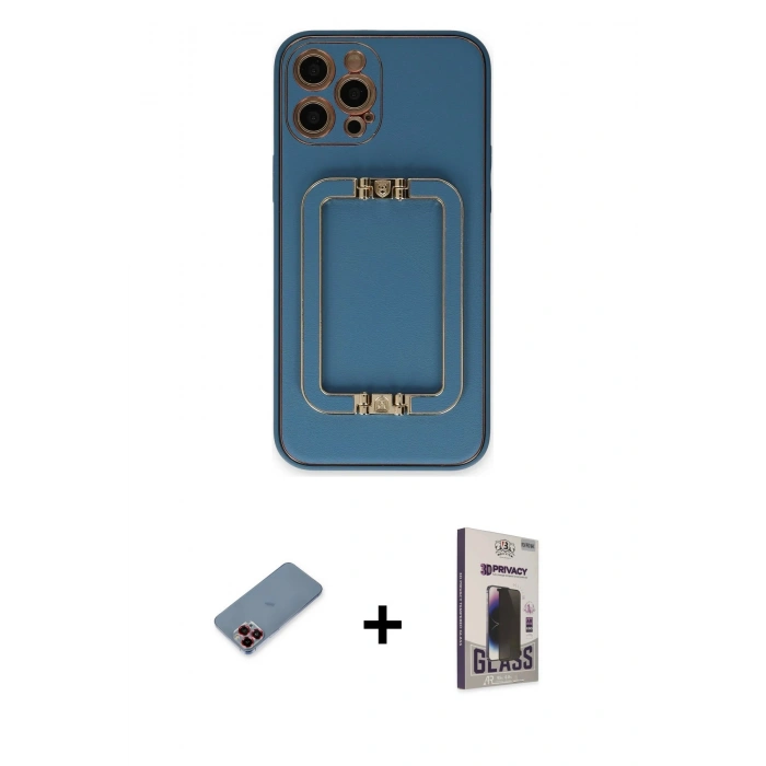 MARSİLYAN™- iPhone 12 Pro Max Kılıf Kozmos Minimal Prime - Siyah Bilvis Hayalet Cam Ekran Koruyucu + Metal Kamera Lens Koruma Cam - KI