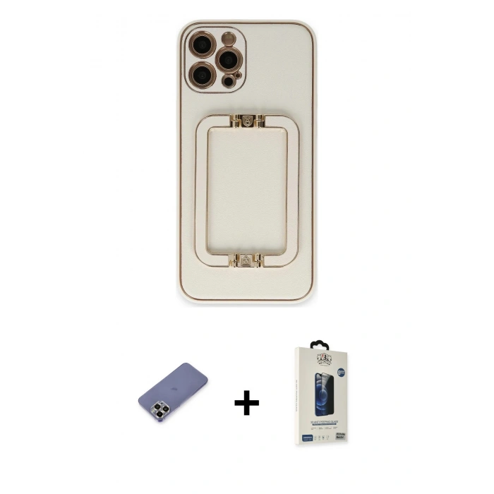 MARSİLYAN™- iPhone 12 Pro Max Kılıf Kozmos Minimal Prime - Siyah Bilvis Hayalet Cam Ekran Koruyucu + Metal Kamera Lens Koruma Cam - GD
