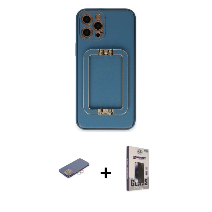 MARSİLYAN™- iPhone 12 Pro Max Kılıf Kozmos Minimal Prime - Siyah Bilvis Hayalet Cam Ekran Koruyucu + Renkli Kamera Lens Koruma Cam - PE