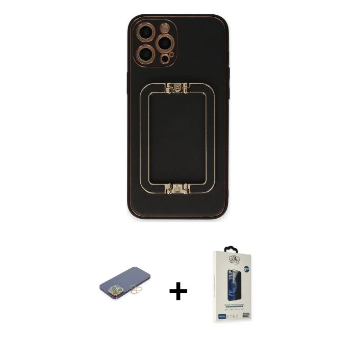 MARSİLYAN™- iPhone 12 Pro Max Kılıf Kozmos Minimal Prime - Siyah Bilvis Hayalet Cam Ekran Koruyucu + Renkli Kamera Lens Koruma Cam - SI