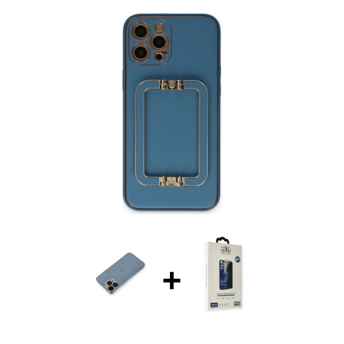 MARSİLYAN™- iPhone 12 Pro Max Kılıf Kozmos Minimal Prime - Siyah Bilvis Hayalet Cam Ekran Koruyucu + Shine Kamera Lens Koruma Cam - SH