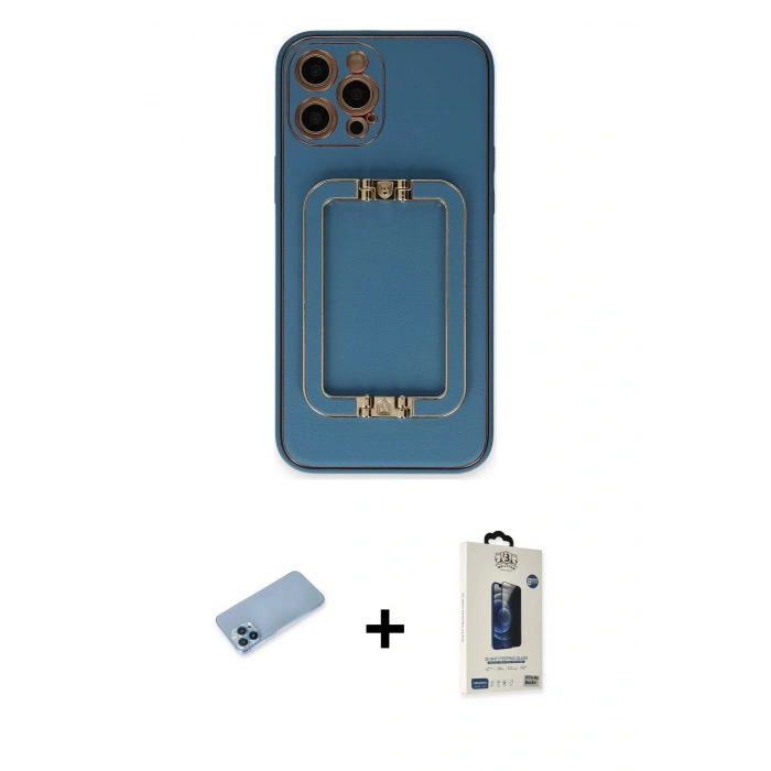 MARSİLYAN™- iPhone 12 Pro Max Kılıf Kozmos Minimal Prime - Siyah Bilvis Hayalet Cam Ekran Koruyucu + Shine Kamera Lens Koruma Cam - MI