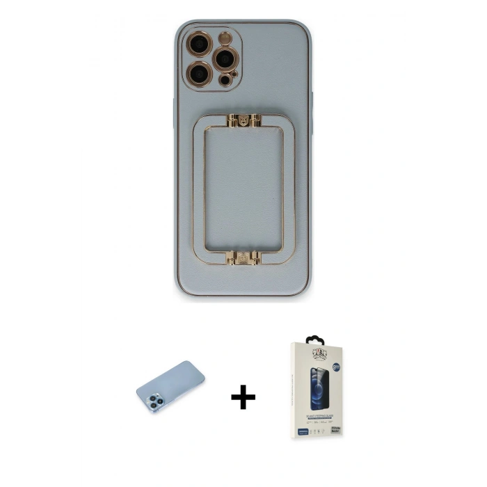 MARSİLYAN™- iPhone 12 Pro Max Kılıf Kozmos Minimal Prime - Siyah Bilvis Hayalet Cam Ekran Koruyucu + Shine Kamera Lens Koruma Cam - MI