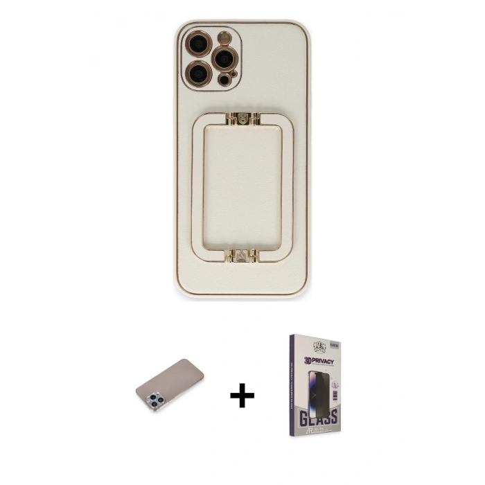 MARSİLYAN™- iPhone 12 Pro Max Kılıf Kozmos Minimal Prime - Siyah Bilvis Hayalet Cam Ekran Koruyucu + Sierra Blue Shine Kamera Lens Koruma Cam