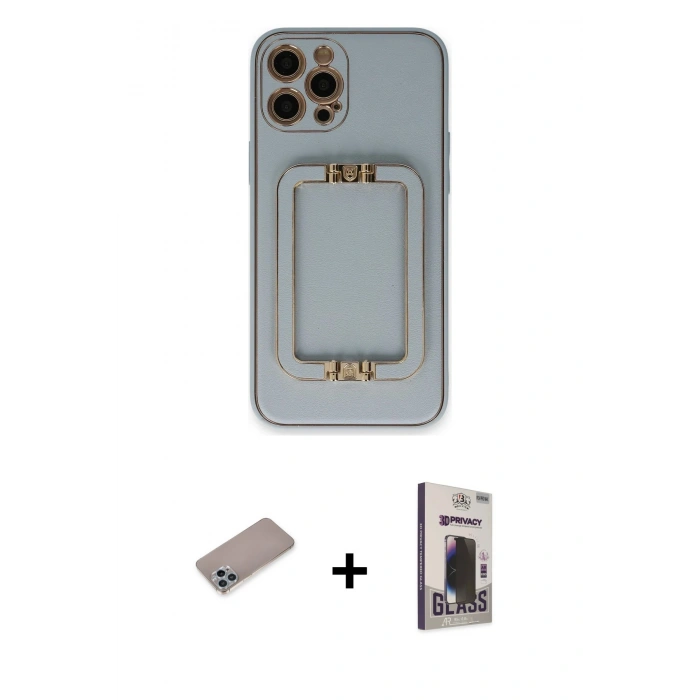 MARSİLYAN™- iPhone 12 Pro Max Kılıf Kozmos Minimal Prime - Siyah Bilvis Hayalet Cam Ekran Koruyucu + Sierra Blue Shine Kamera Lens Koruma Cam